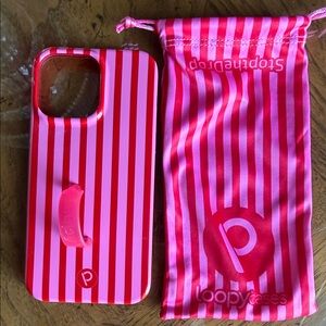 Loopy Case Pink & Red Striped iPhone 14 Pro Max Case with Matching Pouch